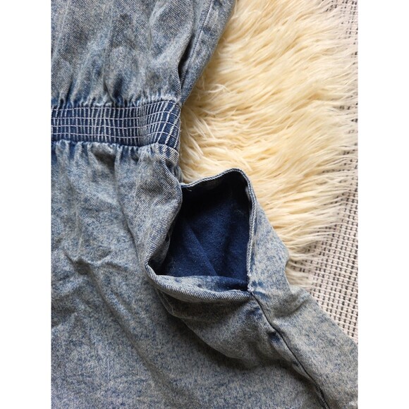 Vintage 80s Pinot Noir Denim Acid Wash Romper Shorts Jumper Medium w/Pockets - Picture 8 of 8